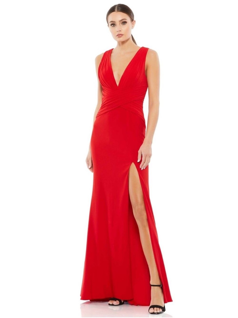 NWT Ieena for Mac Duggal Red V-Neck Slit Gown Dress 55703 Size 8
